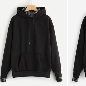 Black Hoodie Striped underneath